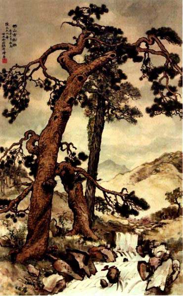 Древняя сосна и можжевельник на западных холмах Сюй Бэйхун