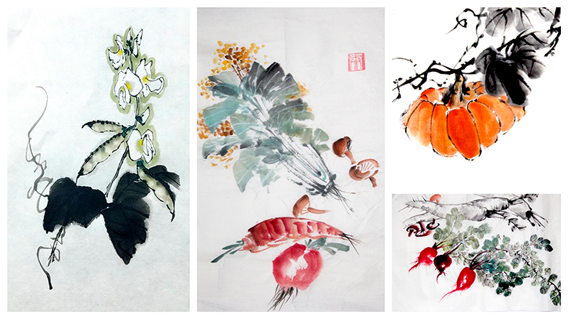 Рисуем овощи в стиле китайской живописи