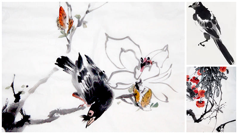 Начинаем новый курс занятий по китайской живописи, он будет посвящен двум птицам: скворцу и сороке