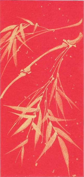 золотой бамбук на красной бумаге